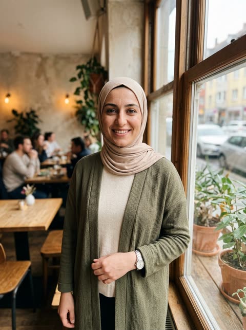 Hijab, half-body photo → Explosion Walk